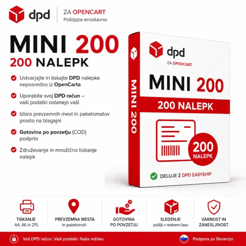 Mini 200 – letna licenca DPD modula za OpenCart z 200 nalepkami